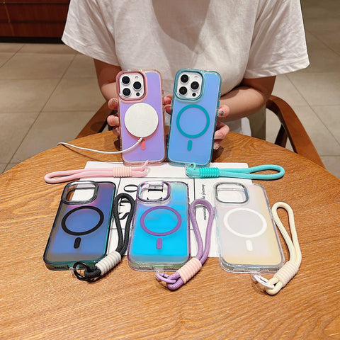 iPhone16 Pro Max Transparent Anti-fall Strap Phone Case