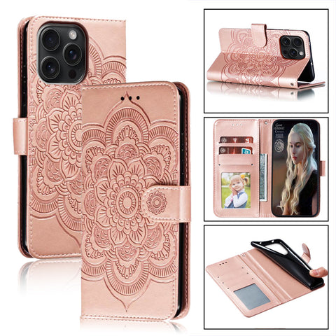 iPhone 16 pro max Mandala flip cover leather full cover anti-drop mobile phone case