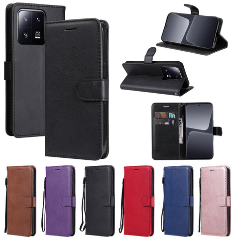 Samsung S25 Ultra A9 anti-drop flip cover card wallet solid color leather phone case