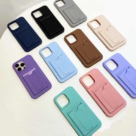 iPhone 16 pro max phone case desktop stand card liquid silicone phone case