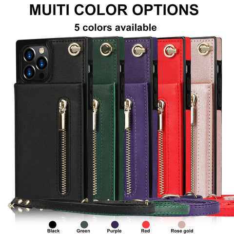 iPhone16 Pro max crossbody zipper card insert leather mobile phone protective case