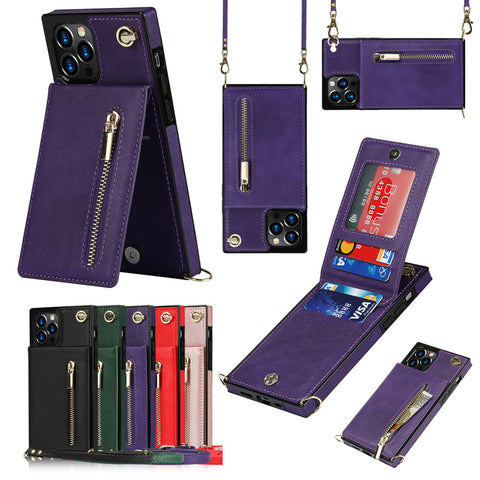 iPhone16 Pro max crossbody zipper card insert leather mobile phone protective case