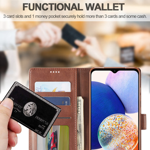Samsung A56, A55, A15 flip cover card wallet cowhide leather phone case