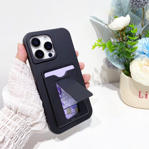 iPhone 16 pro max phone case desktop stand card liquid silicone phone case