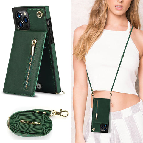 iPhone16 Pro max crossbody zipper card insert leather mobile phone protective case