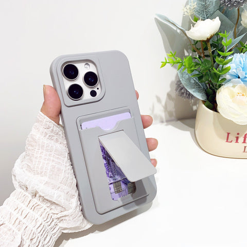 iPhone 16 pro max phone case desktop stand card liquid silicone phone case