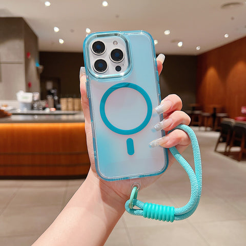 iPhone16 Pro Max Transparent Anti-fall Strap Phone Case
