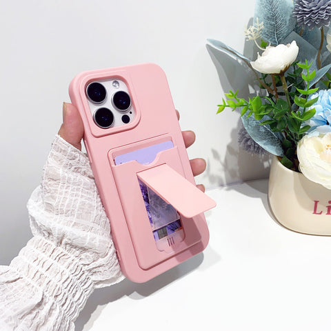 iPhone 16 pro max phone case desktop stand card liquid silicone phone case