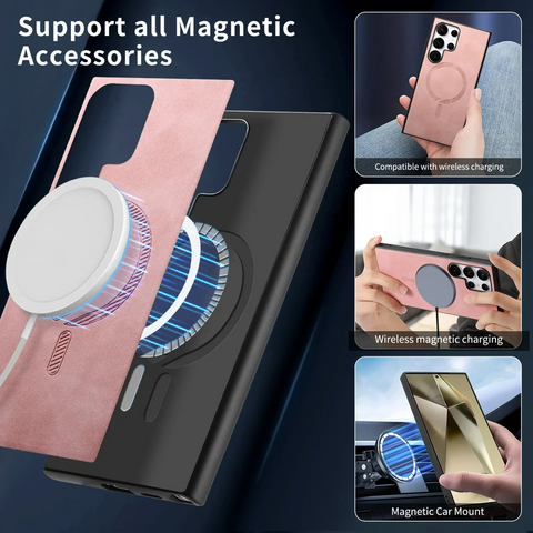 Samsung Galaxy S25 Ultra Leather Compatible with MagSafe Skin-touch Phone Back Cover