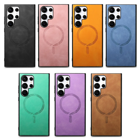 Samsung Galaxy S25 Ultra Leather Compatible with MagSafe Skin-touch Phone Back Cover