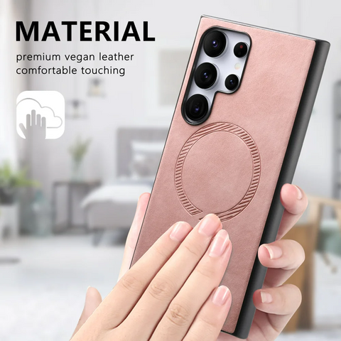 Samsung Galaxy S25 Ultra Leather Compatible with MagSafe Skin-touch Phone Back Cover