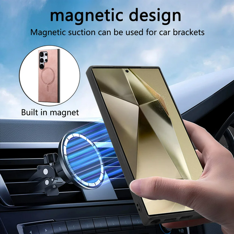 Samsung Galaxy S25 Ultra Leather Compatible with MagSafe Skin-touch Phone Back Cover