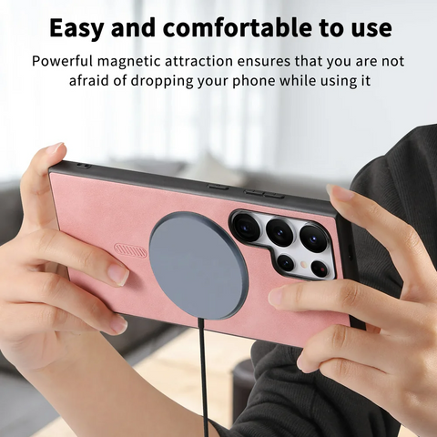 Samsung Galaxy S25 Ultra Leather Compatible with MagSafe Skin-touch Phone Back Cover