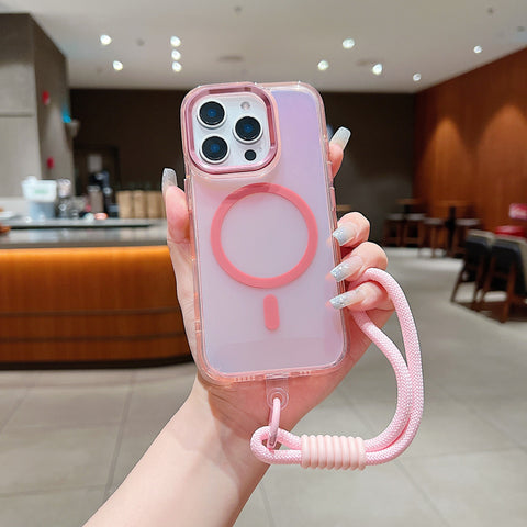 iPhone16 Pro Max Transparent Anti-fall Strap Phone Case