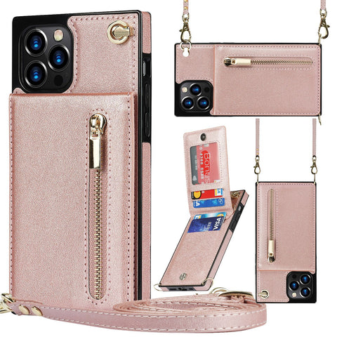 iPhone16 Pro max crossbody zipper card insert leather mobile phone protective case