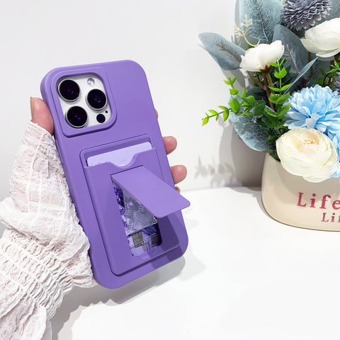 iPhone 16 pro max phone case desktop stand card liquid silicone phone case