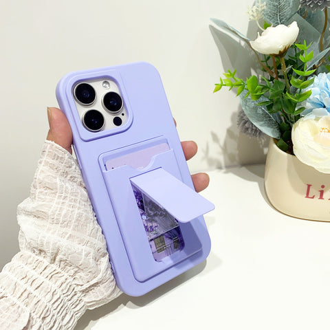 iPhone 16 pro max phone case desktop stand card liquid silicone phone case