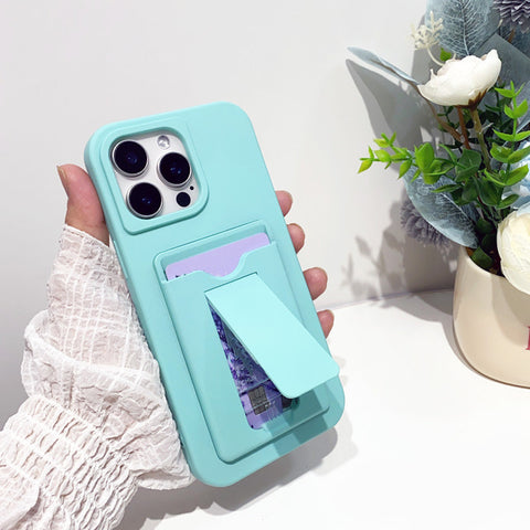 iPhone 16 pro max phone case desktop stand card liquid silicone phone case