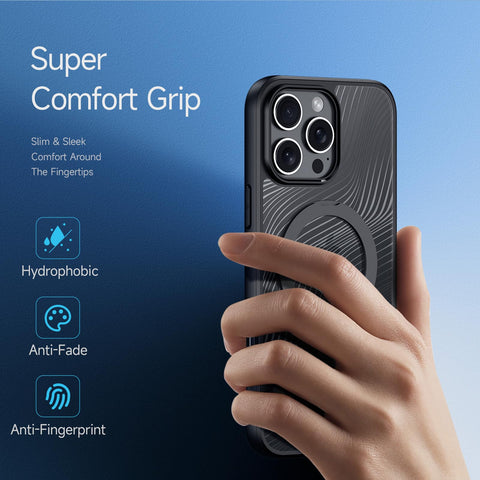iPhone 16 Pro Max/16 Pro/16 Plus/16 Built-in Folding Metal Stand Anti-Fingerprint Soft Edge Grip Phone Case