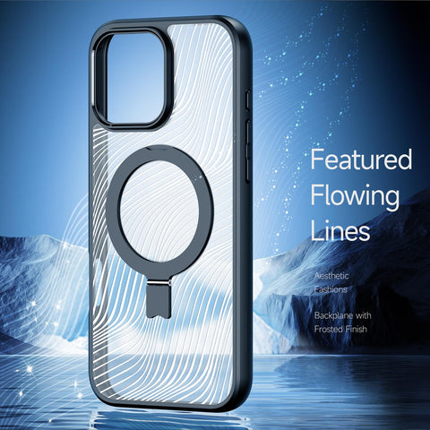 iPhone 16 Pro Max/16 Pro/16 Plus/16 Built-in Folding Metal Stand Anti-Fingerprint Soft Edge Grip Phone Case