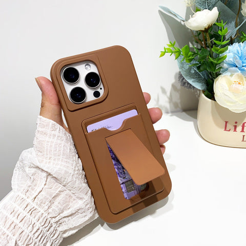 iPhone 16 pro max phone case desktop stand card liquid silicone phone case