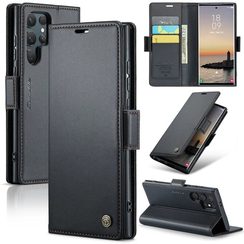 Samsung Galaxy S25 Ultra Leather Case RFID Blocking 3 Card Slot Mobile Cover