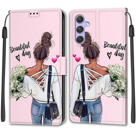 Samsung A54/A14 M53/A33 painted flip cover card wallet mobile phone case