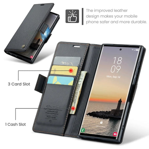Samsung Galaxy S25 Ultra Leather Case RFID Blocking 3 Card Slot Mobile Cover
