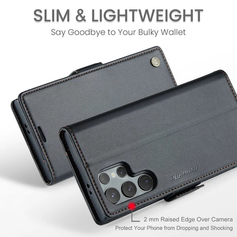 Samsung Galaxy S25 Ultra Leather Case RFID Blocking 3 Card Slot Mobile Cover