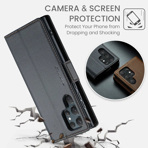 Samsung Galaxy S25 Ultra Leather Case RFID Blocking 3 Card Slot Mobile Cover