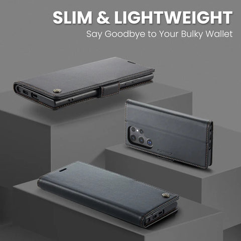Samsung Galaxy S25 Ultra Leather Case RFID Blocking 3 Card Slot Mobile Cover