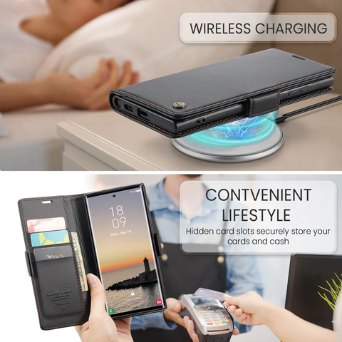 Samsung Galaxy S25 Ultra Leather Case RFID Blocking 3 Card Slot Mobile Cover