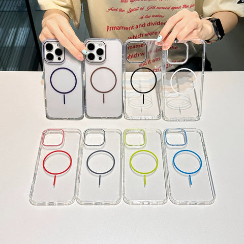 iPhone high-transparency colored fine-ring magnetic phone case