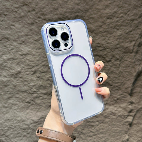 iPhone high-transparency colored fine-ring magnetic phone case