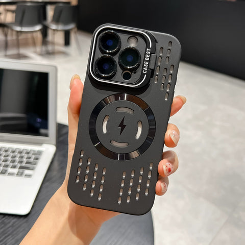 Ice point heat dissipation hollowed-out invisible lens holder magnetic phone case