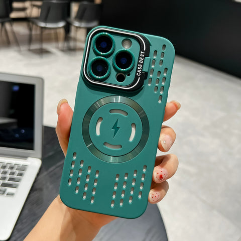 Ice point heat dissipation hollowed-out invisible lens holder magnetic phone case