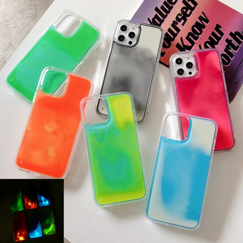iPhone Solid color liquid flowing sand Luminous nightphone case