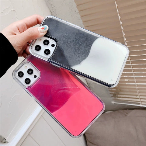 iPhone Solid color liquid flowing sand Luminous nightphone case