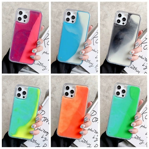 iPhone Solid color liquid flowing sand Luminous nightphone case