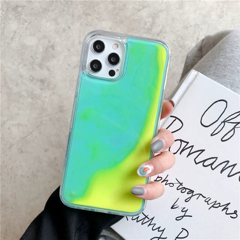 iPhone Solid color liquid flowing sand Luminous nightphone case