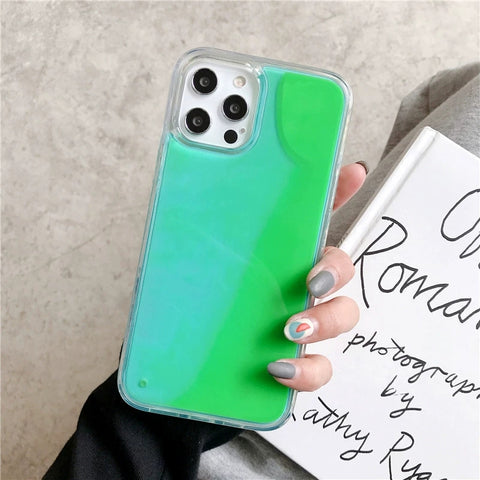 iPhone Solid color liquid flowing sand Luminous nightphone case