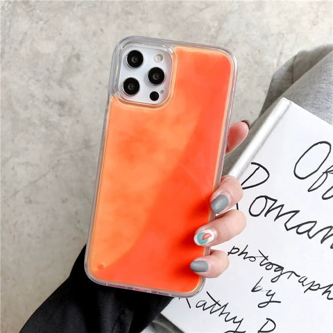 iPhone Solid color liquid flowing sand Luminous nightphone case
