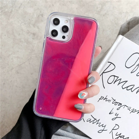 iPhone Solid color liquid flowing sand Luminous nightphone case