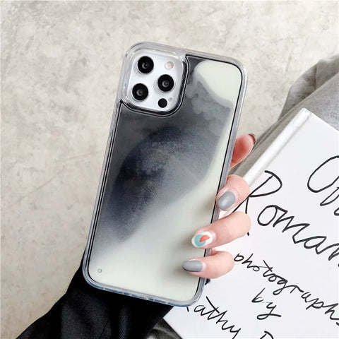 iPhone Solid color liquid flowing sand Luminous nightphone case