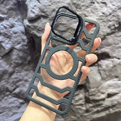 iPhone Borderless carbon fiber heat dissipation lens holder magnetic hard protective case