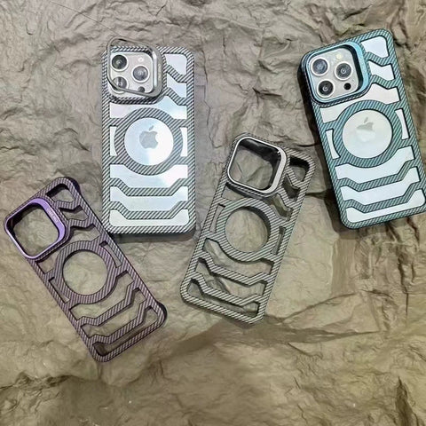 iPhone Borderless carbon fiber heat dissipation lens holder magnetic hard protective case
