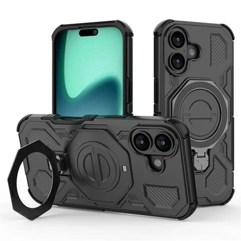 iPhone 17  PC TPU Magnetic Rotating Metal Kickstand Shockproof Phone Case