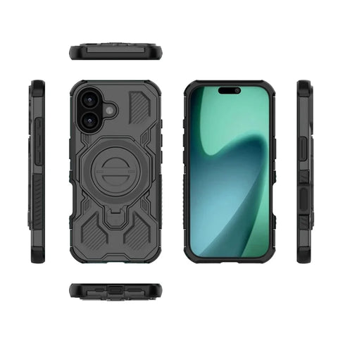 iPhone 17  PC TPU Magnetic Rotating Metal Kickstand Shockproof Phone Case