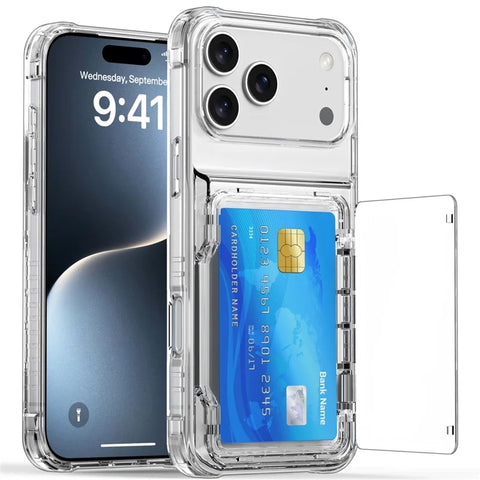iPhone 17 Pro Max Clear Case PC TPU Card Holder Kickstand Phone Case Cover