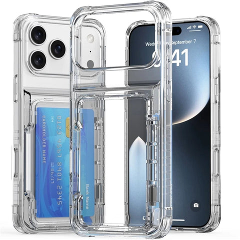 iPhone 17 Pro Max Clear Case PC TPU Card Holder Kickstand Phone Case Cover